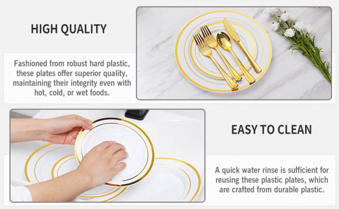 Gold Disposable Plates For 100 Guests, Plastic Plates For Party, Dinnerware Set Of Dinner Plates, Salad Plates 2