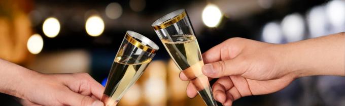 Plastic Champagne Flutes, 4.5 Oz Gold Rim Glasses, Disposable Clear Toasting Glasses Recyclable Cups For Wedding Party 0