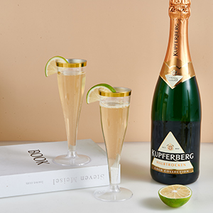 Plastic Champagne Flutes, 4.5 Oz Gold Rim Glasses, Disposable Clear Toasting Glasses Recyclable Cups For Wedding Party 3