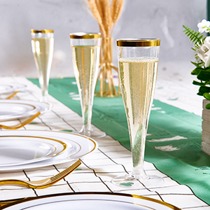 Plastic Champagne Flutes, 4.5 Oz Gold Rim Glasses, Disposable Clear Toasting Glasses Recyclable Cups For Wedding Party 4