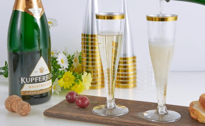 Plastic Champagne Flutes, 4.5 Oz Gold Rim Glasses, Disposable Clear Toasting Glasses Recyclable Cups For Wedding Party 5