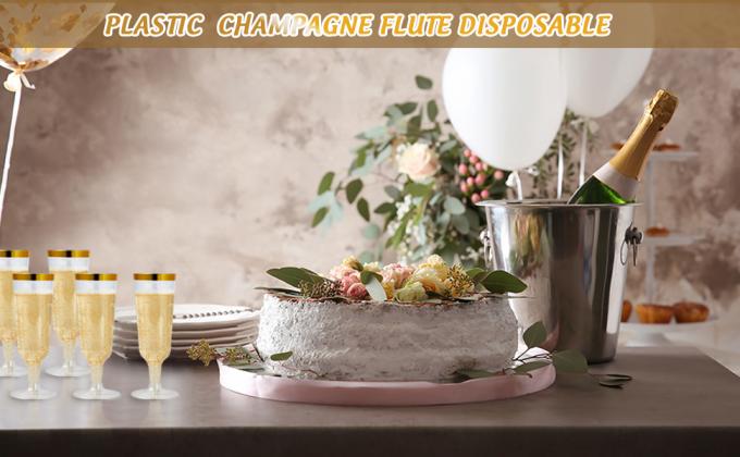 Gold Rim Plastic Champagne Glasses Perfect For Wedding, Thanksgiving Day, Christmas Champagne Flutes Disposable 0