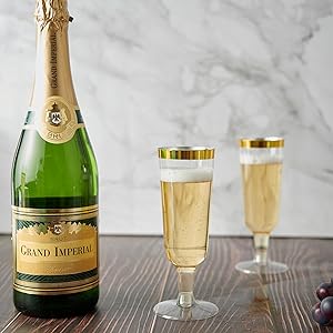 Gold Rim Plastic Champagne Glasses Perfect For Wedding, Thanksgiving Day, Christmas Champagne Flutes Disposable 2
