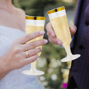 Gold Rim Plastic Champagne Glasses Perfect For Wedding, Thanksgiving Day, Christmas Champagne Flutes Disposable 4