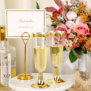 Gold Rim Plastic Champagne Glasses Perfect For Wedding, Thanksgiving Day, Christmas Champagne Flutes Disposable 6