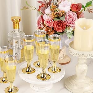 Gold Rim Plastic Champagne Glasses Perfect For Wedding, Thanksgiving Day, Christmas Champagne Flutes Disposable 7