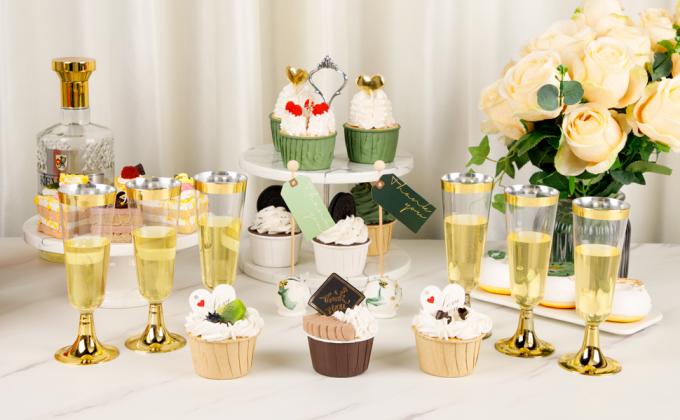 Gold Rim Plastic Champagne Glasses Perfect For Wedding, Thanksgiving Day, Christmas Champagne Flutes Disposable 9