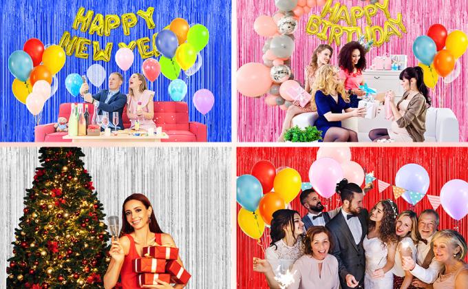 Backdrop For Party Decorations, Foil Fringe Backdrop Curtains, Tinsel Streamers For Birthday Party Decorations 5