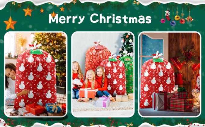 Large Christmas Gift Bags Oversized Christmas Bags 44"X36" Large Size Plastic Gift Bags With Tag & Tie, Jumbo Large 5