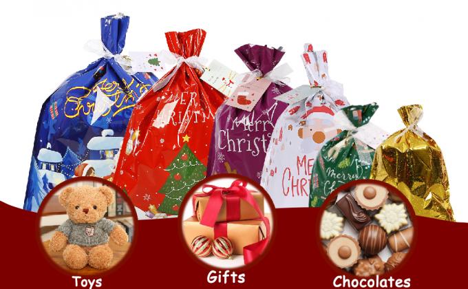 Gift Bags,Assorted Size Christmas Gift Bags With Tags,Christmas Drawstring Gift Bags, Holiday Gift Wrapping Sack 1