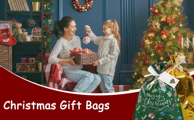 Gift Bags,Assorted Size Christmas Gift Bags With Tags,Christmas Drawstring Gift Bags, Holiday Gift Wrapping Sack 0