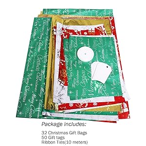 Gift Bags,Assorted Size Christmas Gift Bags With Tags,Christmas Drawstring Gift Bags, Holiday Gift Wrapping Sack 7