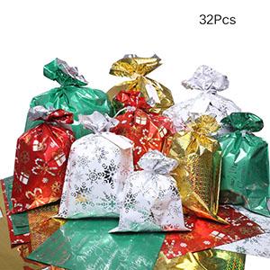 Gift Bags,Assorted Size Christmas Gift Bags With Tags,Christmas Drawstring Gift Bags, Holiday Gift Wrapping Sack 9