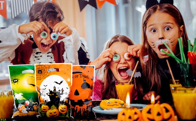 Halloween Party Favor For Kids Candy Goody Bag, Designs Plastic Trick Or Treat Goodie Bags, Halloween Loot Gift Bag 0