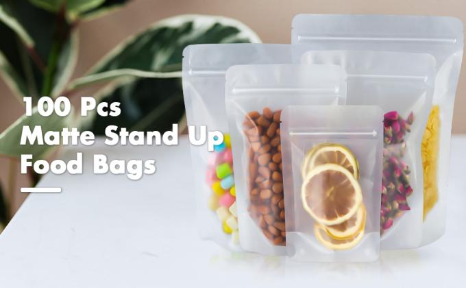 Matte Stand Up Food Bags,Zip Lock Food Storage Bags For Packaging Products,Herbs,Snack,Tea,Spices,Pet Food And Soaps 0