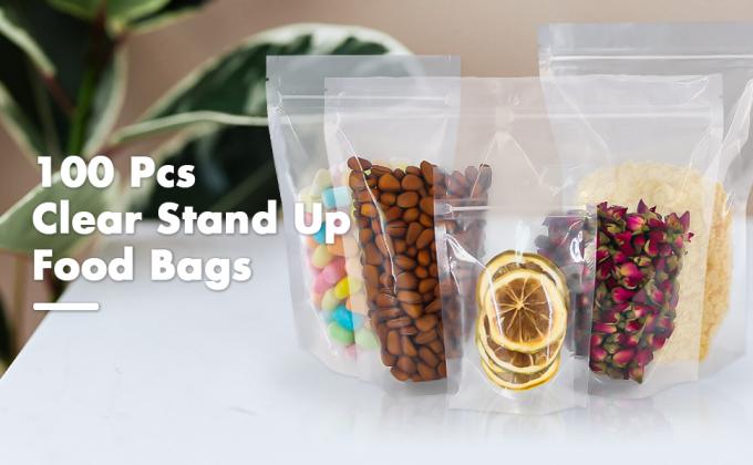 Clear Stand Up Food Bags,Zip Lock Food Storage Bags for Packaging Products,Herbs,Snack,Tea,Spices,Pet Food and Soaps 0
