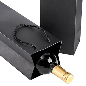 Black Wine Gift Bag, Wine Tote Bags Bulk Kraft Paper Bag with Handles