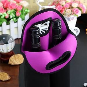 Wine Carrier Tote Bag Two Bottle Insulated Neoprene Wine/Water Bottle Holder For Travel With Secure Carry Handle 4