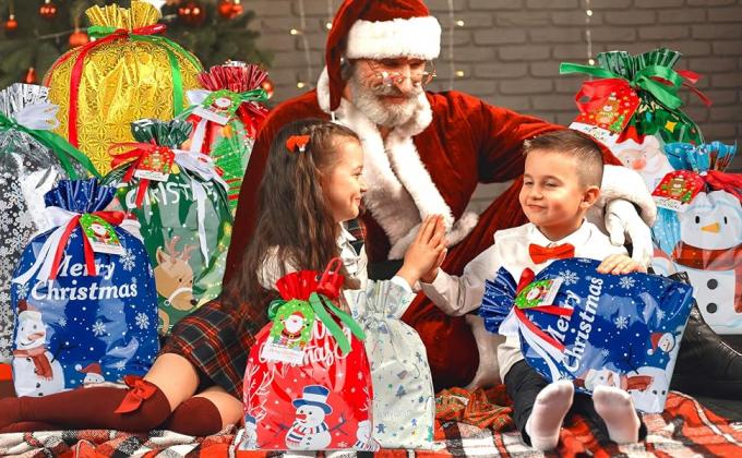 Gift Bags Of Assorted Sizes Small Medium Large Jumbo, Holiday Gift Bags Drawstrings For Xmas Party Favors 1