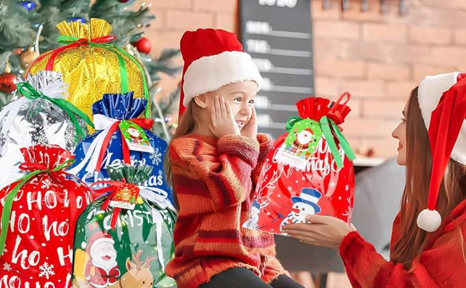 Gift Bags Of Assorted Sizes Small Medium Large Jumbo, Holiday Gift Bags Drawstrings For Xmas Party Favors 2