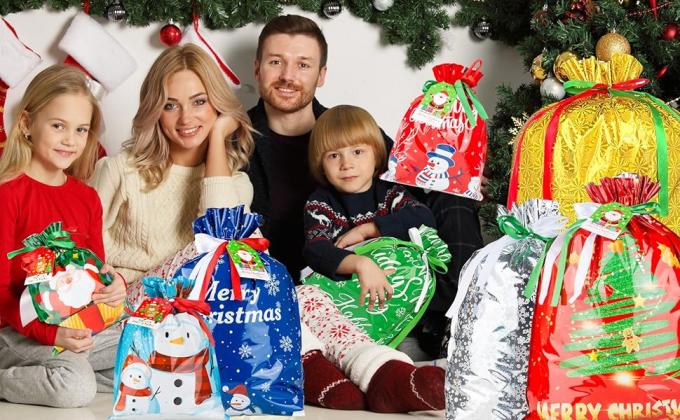 Gift Bags Of Assorted Sizes Small Medium Large Jumbo, Holiday Gift Bags Drawstrings For Xmas Party Favors 4