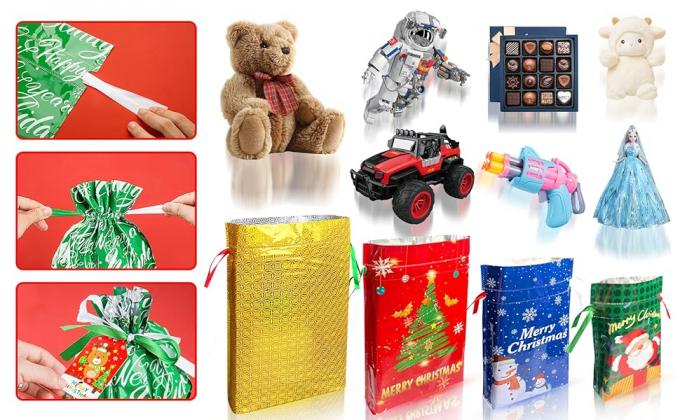 Gift Bags Of Assorted Sizes Small Medium Large Jumbo, Holiday Gift Bags Drawstrings For Xmas Party Favors 6