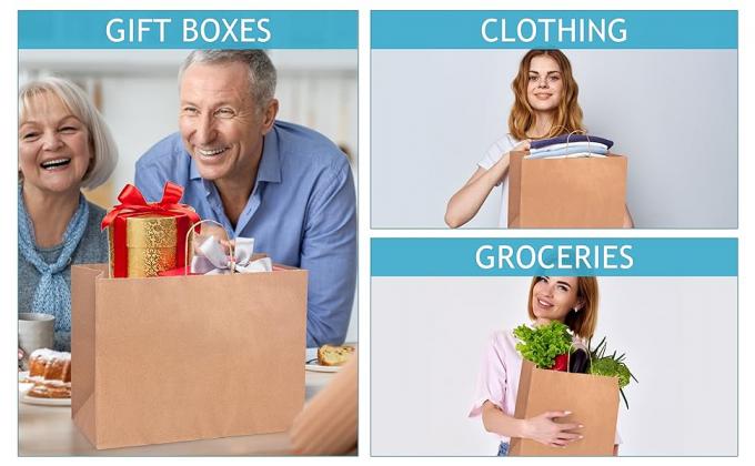 Kraft Bags With Handles Large Gift Bags With Handles Paper Grocery Bags Shopping Bag, Gift Bag, Promotional Bags 0