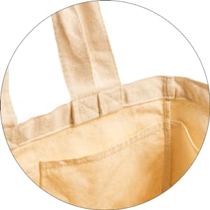 Canvas Grocery Bag 3pc XL Set With Real Pockets, Long Shoulder Strap And Short Handle. Heavy Duty, Foldable, Washable 1