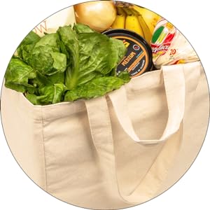 Canvas Grocery Bag 3pc XL Set With Real Pockets, Long Shoulder Strap And Short Handle. Heavy Duty, Foldable, Washable 2