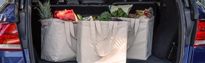 Canvas Grocery Bag 3pc XL Set With Real Pockets, Long Shoulder Strap And Short Handle. Heavy Duty, Foldable, Washable 8