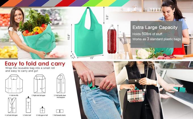Reusable-Grocery-Bags-Foldable-Machine-Washable-Reusable-Shopping-Bags-Bulk Colorful 50LBS Extra Large Folding 0