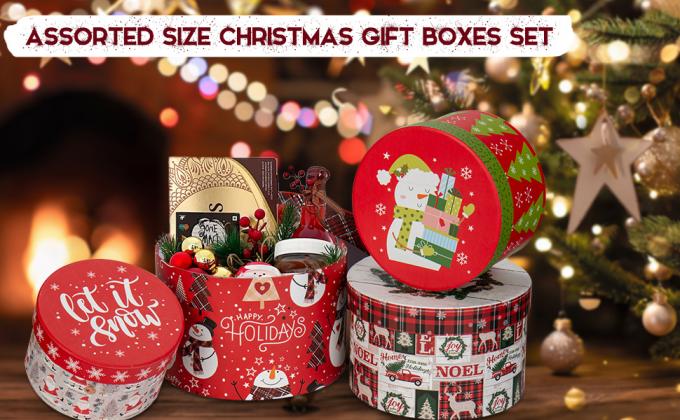 Christmas Gift Boxes With Lids For Presents Round Gift Boxes With Lids Set Of 4 Nesting Christmas Boxes For Flowers 0