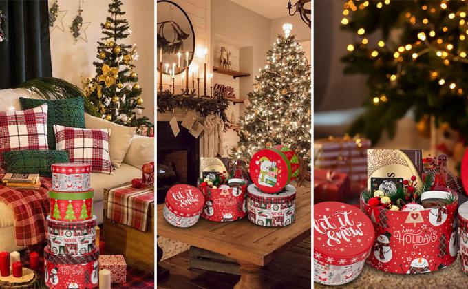 Christmas Gift Boxes With Lids For Presents Round Gift Boxes With Lids Set Of 4 Nesting Christmas Boxes For Flowers 3