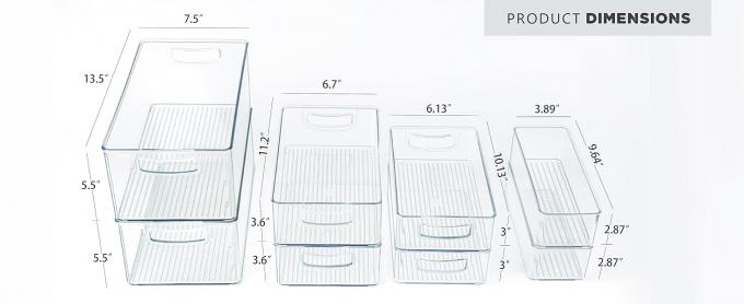 Clear Storage Bins Stackable Plastic Containers For Organizing, 8 PACK Multi-Size Organizer Bins For Freezer Pantry 0
