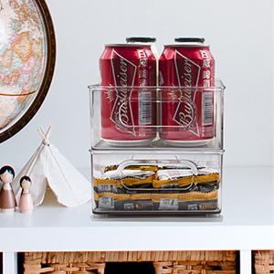 Stackable Refrigerator Organizer Bins, 6 Pack Clear Kitchen Organizer Container Bins With Handles 1