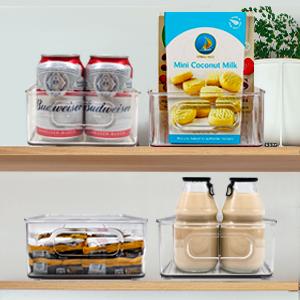 Stackable Refrigerator Organizer Bins, 6 Pack Clear Kitchen Organizer Container Bins With Handles 6