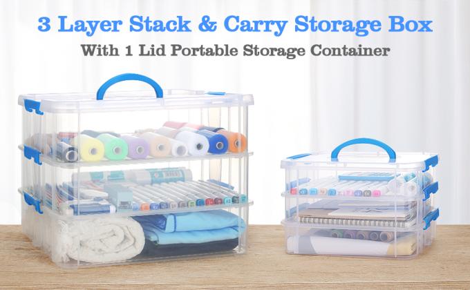 3-Tier Plastic Storage Containers With Lids, Handled Art Supply Craft Organizer Storage Box For Organizing Craft 0