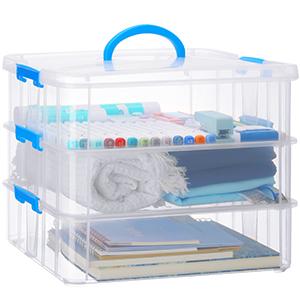 3-Tier Plastic Storage Containers With Lids, Handled Art Supply Craft Organizer Storage Box For Organizing Craft 2