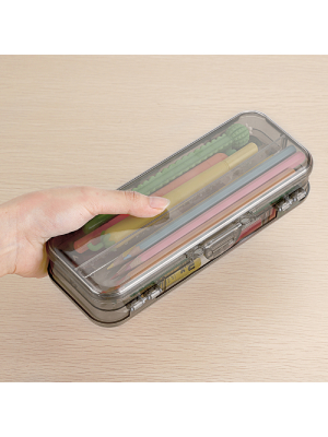 Double Deck Pencils Box Clear Plastic Stationery Box Removable Ruler Dividing Spacers Multi-Grid Home Utility Box 0