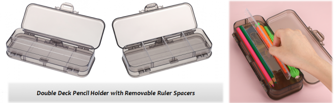 Double Deck Pencils Box Clear Plastic Stationery Box Removable Ruler Dividing Spacers Multi-Grid Home Utility Box 2