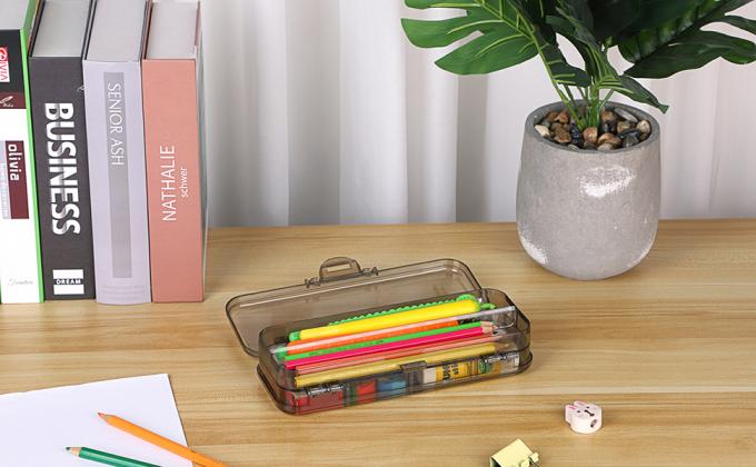 Double Deck Pencils Box Clear Plastic Stationery Box Removable Ruler Dividing Spacers Multi-Grid Home Utility Box 6