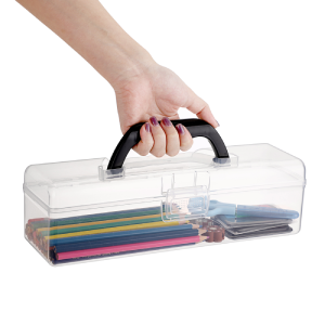 Long Plastic Pencil Box Portable Clear Home Utility Boxes With Handle Stationery Storage Organizer Painting Tool 1