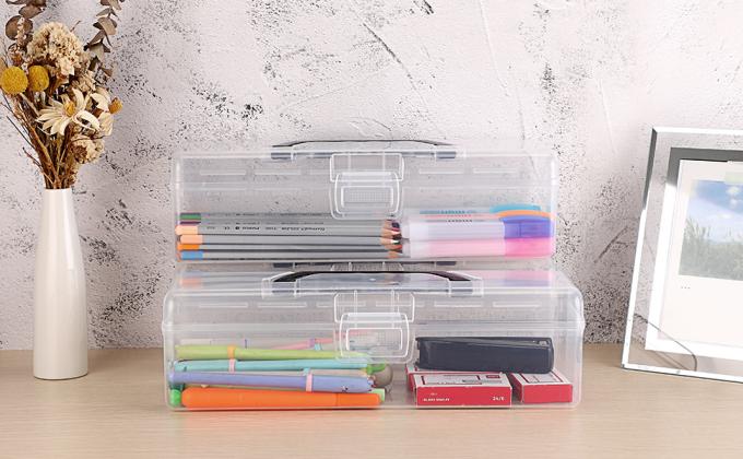 Long Plastic Pencil Box Portable Clear Home Utility Boxes With Handle Stationery Storage Organizer Painting Tool 2