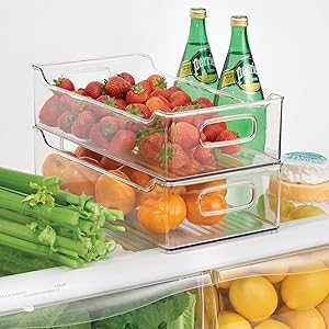 Fridge Storage Organizer Box Containers Hinged Lid For Shelves Cabinets, Holds Food, Snacks, Seasoning, Condiments 2