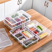 Veggie Tray With Lid 5 Compartment Food Container With Dividers Large Serving Tray Travel Snack Containers Stackable 1