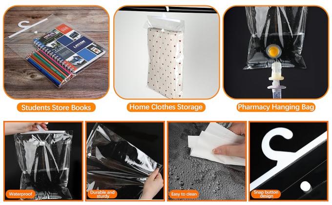 Hanging Storage Bags With Hanger,13" X11" Large Hook Hang-Up Bags, Book Pouch School Supply Kit Classroom 3