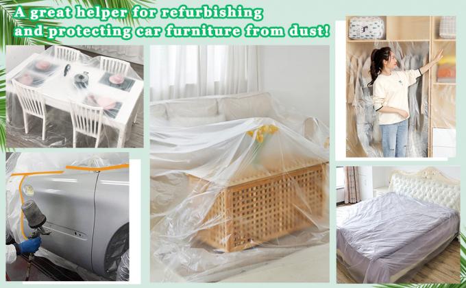 Tape And Drape, Pre-Taped Masking Film For Auto Painting Covering, 65.6 Ft/Pack Plastic Pre-Adhesived Dust Paint 3