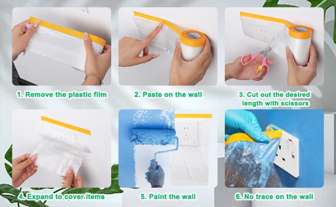 Tape And Drape, Pre-Taped Masking Film For Auto Painting Covering, 65.6 Ft/Pack Plastic Pre-Adhesived Dust Paint 2