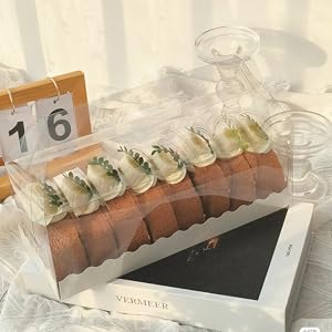 Clear Roll Cake Gable Boxes With Handle & Cake Boards, Transparent Plastic Gift Boxes，Easy Carrying Pastry Containers For Bakery Christmas Wedding, Size: 11” X 4.3” X 4” 1