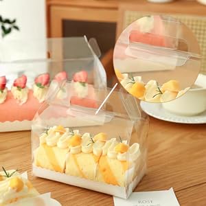 Clear Roll Cake Gable Boxes With Handle & Cake Boards, Transparent Plastic Gift Boxes，Easy Carrying Pastry Containers For Bakery Christmas Wedding, Size: 11” X 4.3” X 4” 3